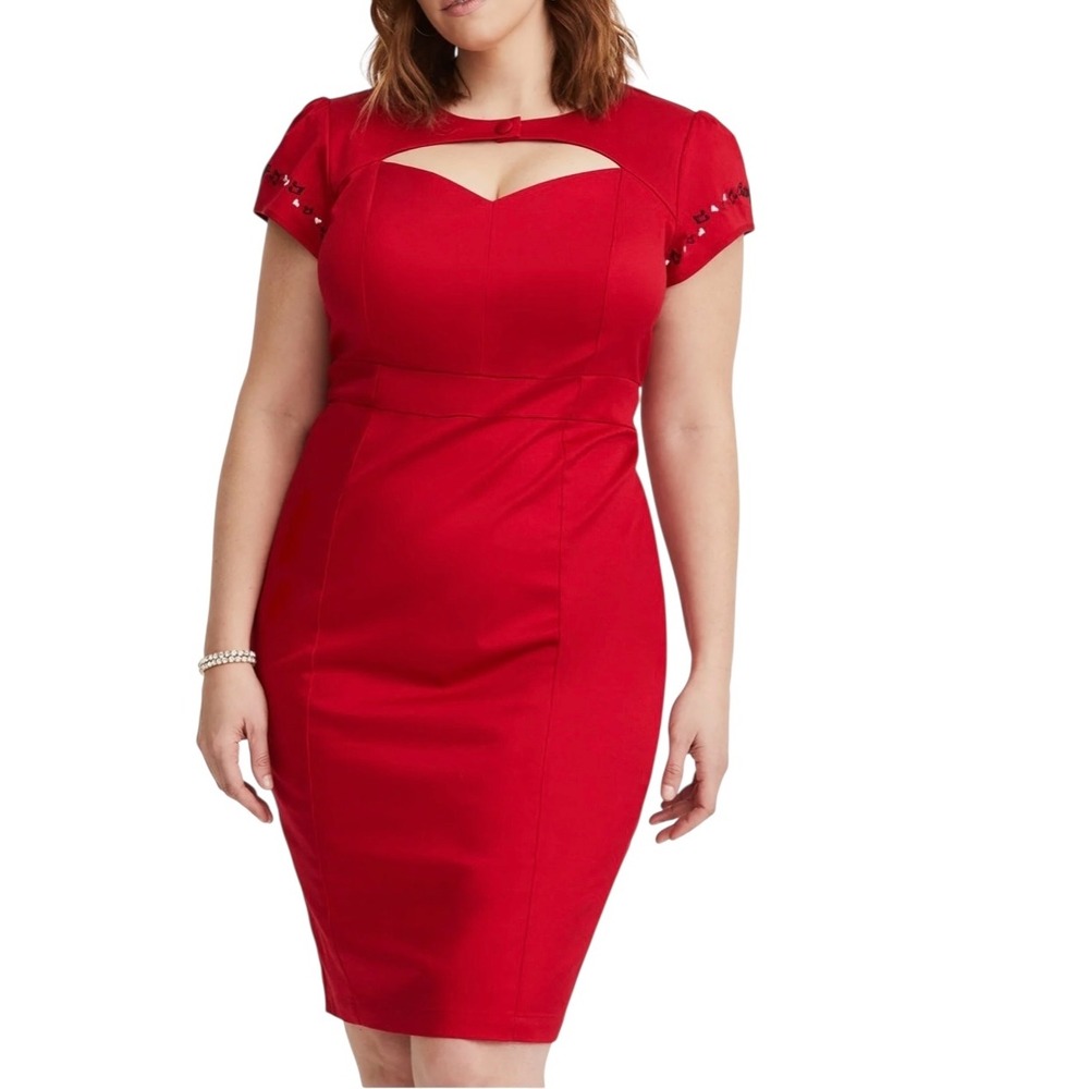 Torrid Betty Boop Embroidered Keyhole Red Dress‎ Pinup Style Cutout Midi Size 12